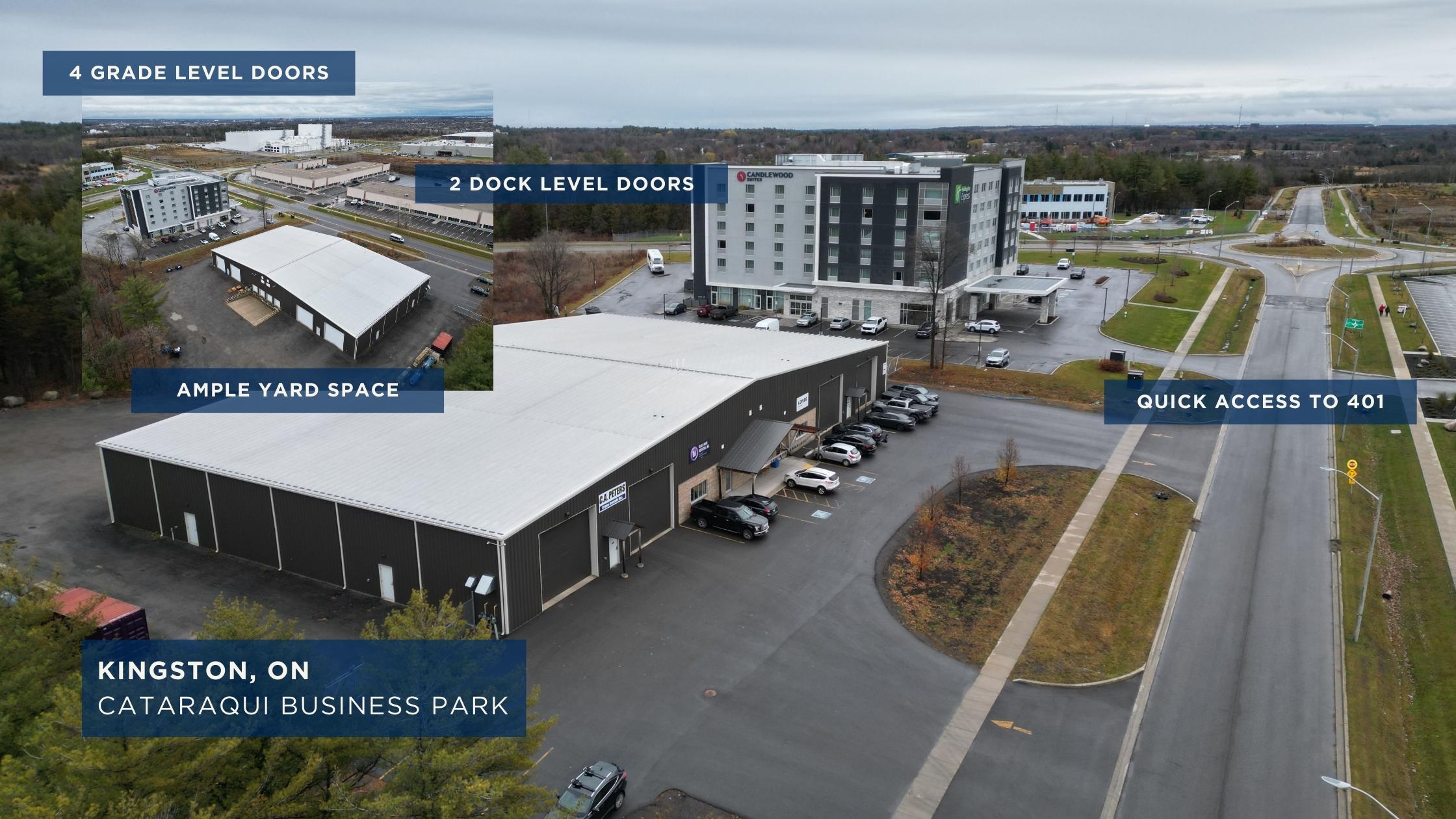 Industrial warehouse in Kingston Ontario with grade level doors and dock level doors for truck access